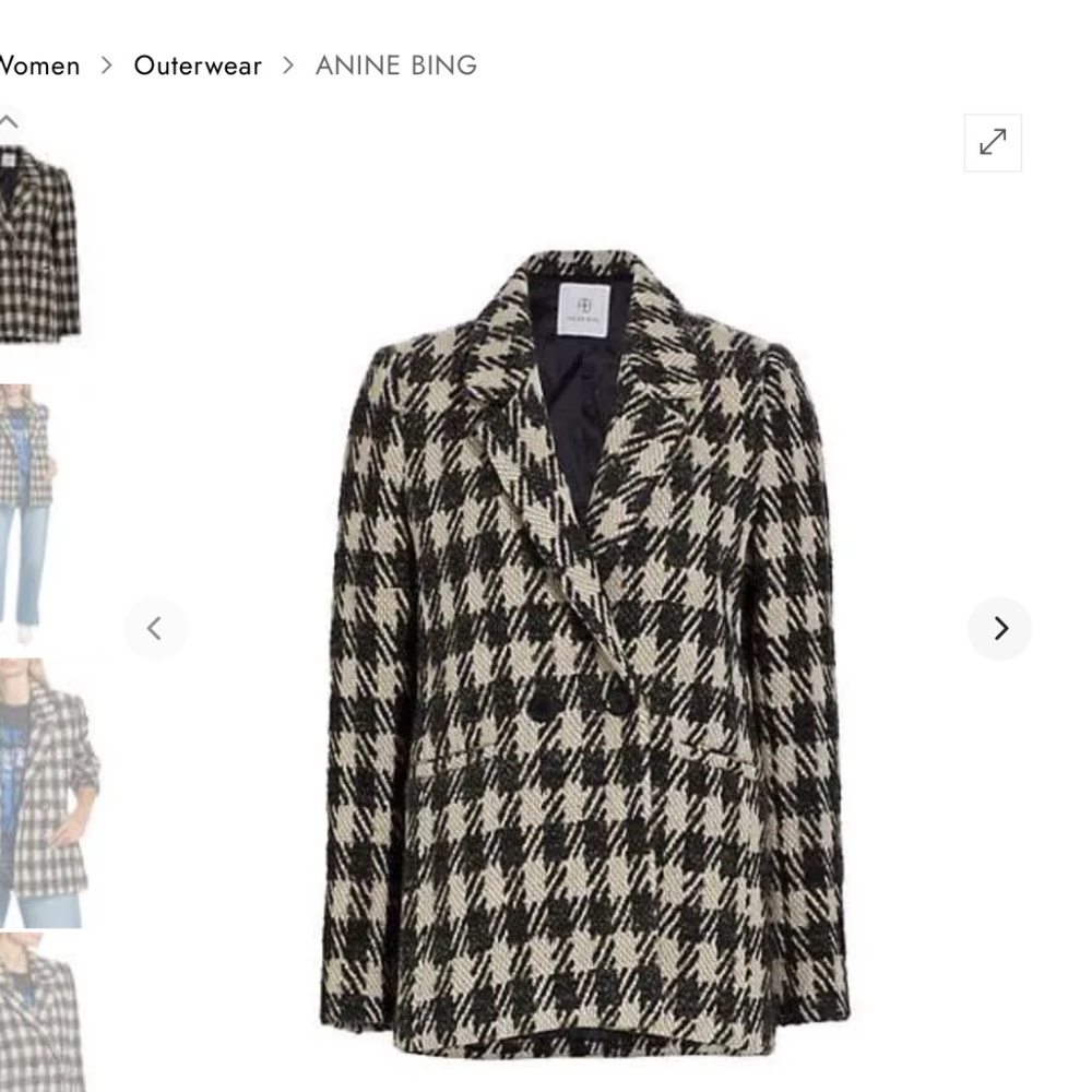 Anine Bing Diana Plaid Blazer in Multi